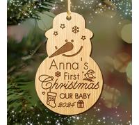 Personalised Baby's 1st Christmas Tree Bauble | Customized Christmas Decoration First Xmas Gift for New Baby | Santa Gift | Engraved Wooden Christmas Tree Ornament Hand Finished in UK(Snowman)