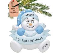 Personalised Baby's 2nd Christmas Ornament 2025 | 24h Customised Snow Baby Ornaments for Tree | Custom Gift Wrapped Blue Snowbaby Keepsake for Infants, Toddlers