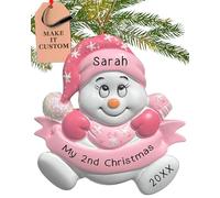Personalised Baby's 2nd Christmas Ornament 2025 | 24h Customised Snow Baby Ornaments for Tree | Custom Gift Wrapped Pink Snowbaby Keepsake for Infants, Toddlers