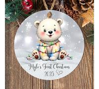 Personalised Baby's First Christmas Animal Ornament, Hanging Babies 1st Christmas Decoration Cute Festive Animal Designs for Infant & Newborn Gift (Polar bear, MDF Wood - Indoor Use Only)