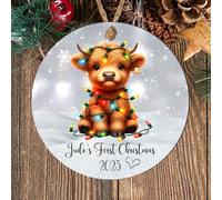 Personalised Baby's First Christmas Animal Ornament, Hanging Babies 1st Christmas Decoration Cute Festive Animal Designs for Infant & Newborn Gift (Highland cow, MDF Wood - Indoor Use Only)