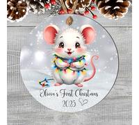 Personalised Baby's First Christmas Animal Ornament, Hanging Babies 1st Christmas Decoration Cute Festive Animal Designs for Infant & Newborn Gift (Mouse, MDF Wood - Indoor Use Only)