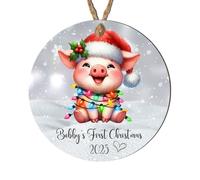 Personalised Baby's First Christmas Animal Ornament, Hanging Babies 1st Christmas Decoration Cute Festive Animal Designs for Infant & Newborn Gift (Pig, MDF Wood - Indoor Use Only)