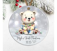 Personalised Baby's First Christmas Animal Ornament, Hanging Babies 1st Christmas Decoration Cute Festive Animal Designs for Infant & Newborn Gift (Polar bear, Acrylic - Indoor & Outdoor Use)