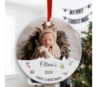 Personalised Baby's First Christmas Bauble 2024 - Custom Photo Ornament for Baby Girl or Boy - My 1st (Round)