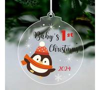 Personalised Babys first Christmas Bauble 2025 1st Christmas Baubles Xmas Tree Decorations Acrylic Hanging Ornaments Gift for New Baby Son Daughter Granddaughter Grandson(Round 1)