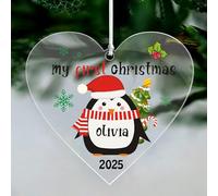 Personalised Babys first Christmas Bauble 2025 1st Christmas Baubles Xmas Tree Decorations Acrylic Hanging Ornaments Gift for New Baby Son Daughter Granddaughter Grandson(Heart 2)