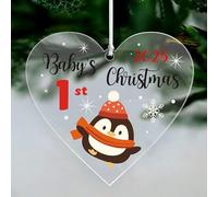 Personalised Babys first Christmas Bauble 2025 1st Christmas Baubles Xmas Tree Decorations Acrylic Hanging Ornaments Gift for New Baby Son Daughter Granddaughter Grandson(Heart 1)