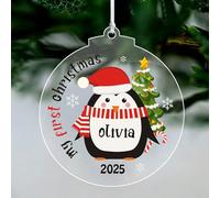 Personalised Babys first Christmas Bauble 2025 1st Christmas Baubles Xmas Tree Decorations Acrylic Hanging Ornaments Gift for New Baby Son Daughter Granddaughter Grandson(Round 2)