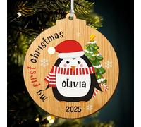 Personalised Babys first Christmas Bauble 2025 1st Christmas Baubles Xmas Tree Decorations with Any Name Wooden Hanging Ornaments Gift for New Baby Son Daughter Granddaughter Grandson(Round 2)