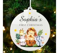 Personalised Baby's First Christmas Bauble 2025 Christmas Tree Decorations with Any Name Custom Christmas Ornaments UV Print Xmas Gifts for Baby Kids Son Daughter (Round, Design 1)