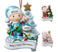 Personalised Babys First Christmas Bauble 2025 - Customised Christmas Bauble for Baby Boy, My 1st Xmas Ornaments Customised Name Year, Xmas Gifts, Newborn Gifts for New Mom Dad (Blue)