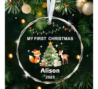 Personalised Babys First Christmas Bauble, Baby's 1st Christmas Bauble Ornament, My First Xmas Tree Decoration, Custom Babys 1st Xmas Gifts for Boys Girl (Design 3, Round)