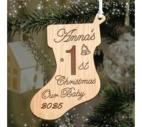 Personalised Baby's First Christmas Bauble Engraved Babies 1st Xmas Keepsake Christmas Decorations Tree Decoration Wooden Ornaments Custom Xmas Gifts (Sock)
