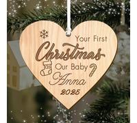 Personalised Baby's First Christmas Bauble Engraved Babies 1st Xmas Keepsake Christmas Decorations Tree Decoration Wooden Ornaments Custom Xmas Gifts (Heart)