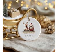 Personalised Baby's First Christmas Bauble Ornament, 7.5cm Holiday Keepsake, Festive Design, Custom Name and Year (Design 6)