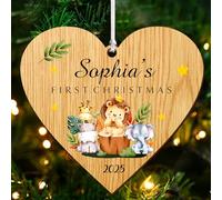 Personalised Baby's First Christmas Bauble Ornaments Gifts 2025 Christmas Tree Decorations with Any Name Custom Wooden Hanging UV Print Xmas Gifts for Baby Kids Son Daughter(Heart, Design 1)