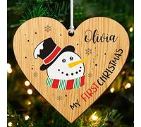 Personalised Baby's First Christmas Bauble Ornaments Gifts 2025 Christmas Tree Decorations with Any Name Custom Wooden Hanging UV Print Xmas Gifts for Baby Kids Son Daughter(Heart, Design 2)