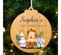 Personalised Baby's First Christmas Bauble Ornaments Gifts 2025 Christmas Tree Decorations with Any Name Custom Wooden Hanging UV Print Xmas Gifts for Baby Kids Son Daughter(Round, Design 1)