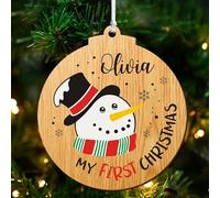 Personalised Baby's First Christmas Bauble Ornaments Gifts 2025 Christmas Tree Decorations with Any Name Custom Wooden Hanging UV Print Xmas Gifts for Baby Kids Son Daughter(Round, Design 2)