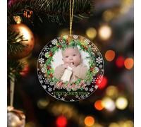 Personalised Baby's First Christmas Baubles 2024 Christmas Tree Decorations Memorial Christmas Ornaments with Customized Picture and Name, Xmas Tree Decor Personalized Gifts for Newborn, Mom Dad