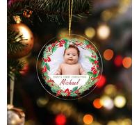 Personalised Baby's First Christmas Baubles 2025 Christmas Tree Decorations Memorial Christmas Ornaments with Customized Picture and Name, Xmas Tree Decor Personalized Gifts for Newborn, Mom Dad