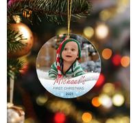 Personalised Baby's First Christmas Baubles 2025 Christmas Tree Decorations Memorial Christmas Ornaments with Customized Picture and Name, Xmas Tree Decor Personalized Gifts for Newborn, Mom Dad