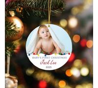 Personalised Baby's First Christmas Baubles 2025 Christmas Tree Decorations Memorial Christmas Ornaments with Customized Picture and Name, Xmas Tree Decor Personalized Gifts for Newborn, Mom Dad