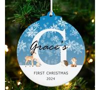 Personalised Baby's First Christmas Baubles Ornaments Gifts 1st 2024 Christmas Tree Decorations Custom Acrylic Xmas Gifts with Any Name & Year for Son Daughter New Baby(Round)