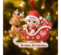 Personalised Baby's First Christmas Ornament 2025 - Custom 3D Effect Acrylic Keepsake with Name & Birth Stats - Newborn for Baby Boy or Girl - Unique Christmas Tree Decoration