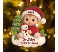 Personalised Baby's First Christmas Ornament 2025 - Custom 3D Effect Acrylic Keepsake with Name & Birth Stats - Newborn for Baby Boy or Girl - Unique Christmas Tree Decoration