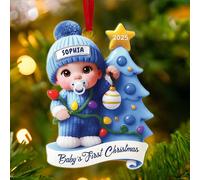 Personalised Babys First Christmas Ornament 2025 Girl Boy, 1st Christmas Ornament 2025 with Text, Personalised Christmas Ornaments for Baby, Personalised Baby Gifts for Newborn, New Mom Dad, Grandson