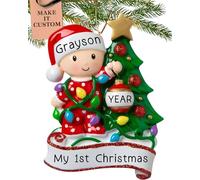 Personalised Baby's First Christmas Ornament 2026, Red & Green with Tree | 23h Customised, Laser Engraved Baby Ornaments, Custom Newborn Keepsake Gift from Grandparents, Family
