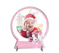 Personalised Baby's First Christmas Snow Globe - Custom Photo Keepsake with Baby's Name - Unique New Parent's Gift and Christmas Decoration (Pink Design)