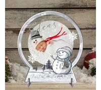 Personalised Baby's First Christmas Snow Globe - Custom Photo Keepsake with Baby's Name - Unique New Parent's Gift and Christmas Decoration (Grey Design)