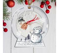 Personalised Baby's First Christmas Snowglobe Shape 2D Hanging Bauble- Custom Photo & Text Plaque in Blue, Grey, Pink or Red - Festive 1st Xmas Keepsake for New Parent (Grey)