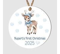 Personalised Baby's First Ornament Hanging Plaque Cute Boys Festive Tree Decoration For 1st Christmas Keepsake Gifts (Reindeer, MDF Wood - Indoor Use Only)