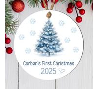 Personalised Baby's First Ornament Hanging Plaque Cute Boys Festive Tree Decoration For 1st Christmas Keepsake Gifts (Christmas tree, MDF Wood - Indoor Use Only)