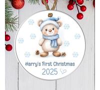 Personalised Baby's First Ornament Hanging Plaque Cute Boys Festive Tree Decoration For 1st Christmas Keepsake Gifts (Teddy bear, Acrylic - Indoor & Outdoor Use)