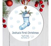 Personalised Baby's First Ornament Hanging Plaque Cute Boys Festive Tree Decoration For 1st Christmas Keepsake Gifts (Stocking, MDF Wood - Indoor Use Only)