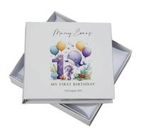 Personalised Baby's First Year Photo Album In Gift Box With Different Themes, Customisable Memory Book with Gift Box, Keepsake for Birth to 12 Months Milestones (Sealife 2)