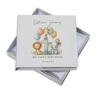 Personalised Baby's First Year Photo Album In Gift Box With Safari Theme, Customisable Memory Book with Gift Box, Keepsake for Birth to 12 Months Milestones (Green)