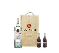 Personalised Bacardi White Rum Gift Set in Wooden Box with Glass - 70cl Bottle (37.5% ABV) - Alcohol Gift Set for Him, Birthday Gifts for Men, Rum Gifts, Mens Gift Set
