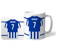 Personalised 'Back of Shirt' 11oz Mug & Coaster Set for Brighton Supporters, Officially Licensed, with Club Colours, Ideal for Brighton Fans