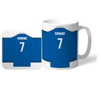 Personalised 'Back of Shirt' 11oz Mug & Coaster Set for Cardiff City Supporters, Officially Licensed, with Club Colours, Ideal for Cardiff City Fans