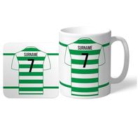 Personalised 'Back of Shirt' 11oz Mug & Coaster Set for Celtic Supporters, with Club Colours, Ideal for Celtic Fans