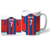 Personalised 'Back of Shirt' 11oz Mug & Coaster Set for Crystal Palace FC supporters, officially licensed, with club colours, ideal for Eagles fans