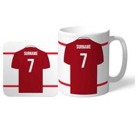 Personalised 'Back of Shirt' 11oz Mug & Coaster Set for Nottingham Forest FC supporters, officially licensed, with club colours, ideal for Forest fans