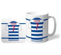 Personalised 'Back of Shirt' 11oz Mug & Coaster Set for Reading FC supporters, officially licensed, with club colours, ideal for The Royals fans
