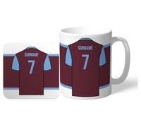 Personalised 'Back of Shirt' 11oz Mug & Coaster Set for West Ham United FC Supporters, Officially Licensed, with Club Colours, Ideal for Irons Fans